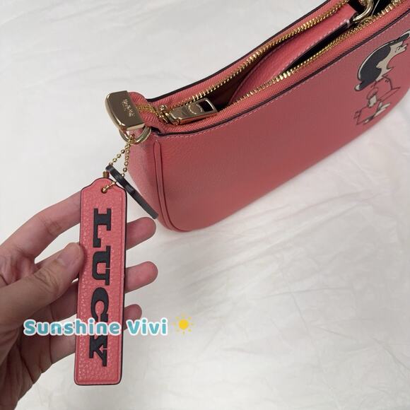 NWT COACH x PEANUTS 2025 Teri Shoulder Bag with Lucy Bright Coral Multi CBM32 - Picture 2 of 7